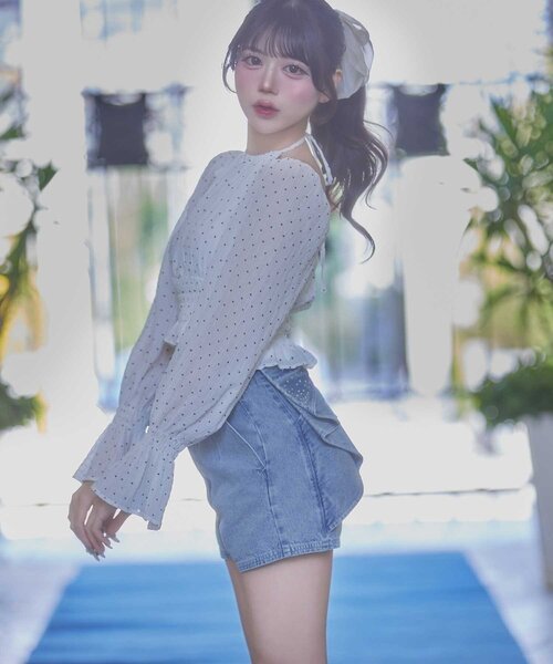 OLIVE des OLIVE(オリーブデオリーブ)の「【Belle Charme】Back Ribbon Short Pants(その他パンツ・レディース・チャコールグレー/ワンウォッシュ/ブラック・FREE)」の7枚目の写真