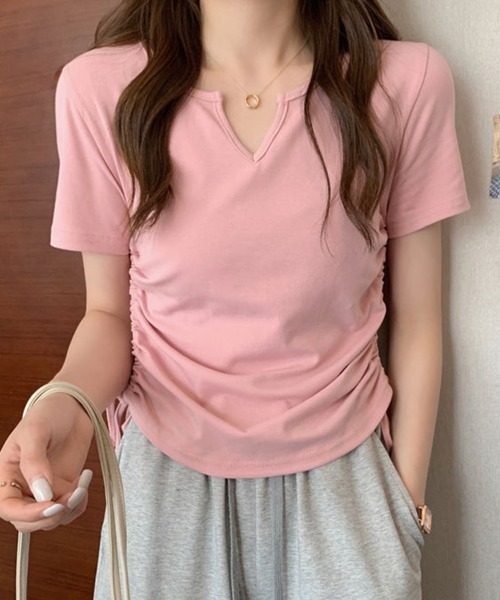 SallyLunn(サリーラン)の「サイドシャーリングキーネックTシャツ(Tシャツ/カットソー・レディース・ピンク/ホワイト/ブラック・LARGE/MEDIUM)」の11枚目の写真