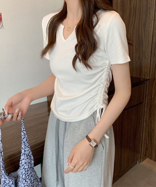 SallyLunn(サリーラン)の「サイドシャーリングキーネックTシャツ(Tシャツ/カットソー・レディース・ピンク/ホワイト/ブラック・LARGE/MEDIUM)」の14枚目の写真