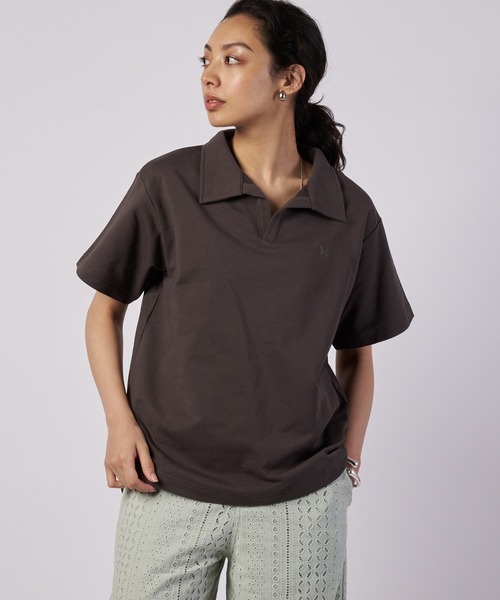Eddie Bauer(エディーバウアー)の「オープンカラー Tシャツ(ポロシャツ・レディース・チャコール/ライトブルー/ホワイト・M/L/XL/S)」の2枚目の写真