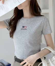 国旗刺繍 半袖 クロップド Tシャツ