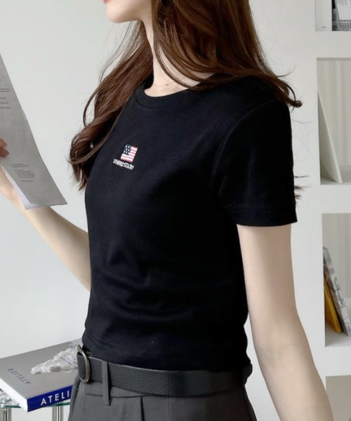 Ada.(エイダ)の「国旗刺繍 半袖 クロップド Tシャツ(Tシャツ/カットソー・レディース・ブラック/オフホワイト/グレー/ネイビー・FREE)」の20枚目の写真