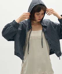 check hoodie short blouse / チェックフーディーショートブラウス