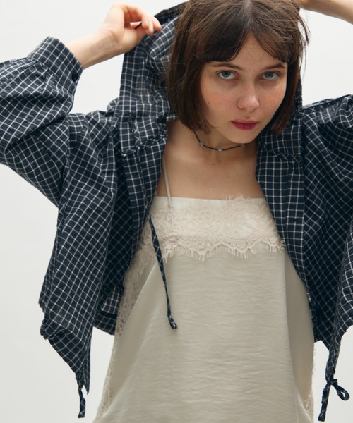 full/fill.(フルフィル)の「check hoodie short blouse / チェックフーディーショートブラウス(シャツ/ブラウス・レディース・ブラック/ホワイト・FREE)」の15枚目の写真