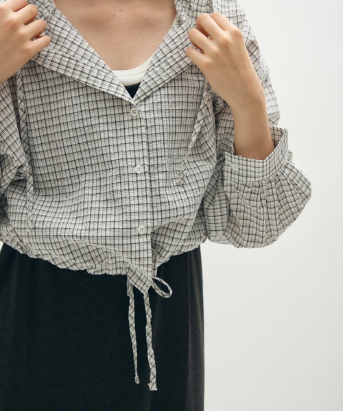 full/fill.(フルフィル)の「check hoodie short blouse / チェックフーディーショートブラウス(シャツ/ブラウス・レディース・ブラック/ホワイト・FREE)」の7枚目の写真