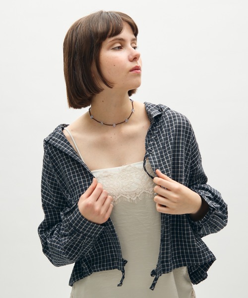 full/fill.(フルフィル)の「check hoodie short blouse / チェックフーディーショートブラウス(シャツ/ブラウス・レディース・ブラック/ホワイト・FREE)」の14枚目の写真