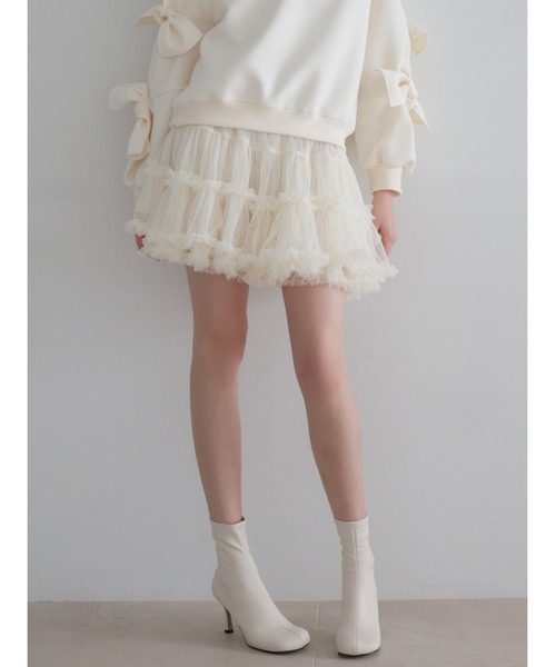 AMOMMA(アモマ)の「AUDREY TIERED TULLE SKIRT(スカート・レディース・アイボリー/ブラック・FREE)」の1枚目の写真