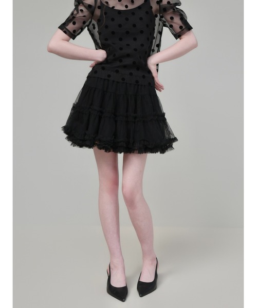 AMOMMA(アモマ)の「AUDREY TIERED TULLE SKIRT(スカート・レディース・アイボリー/ブラック・FREE)」の2枚目の写真