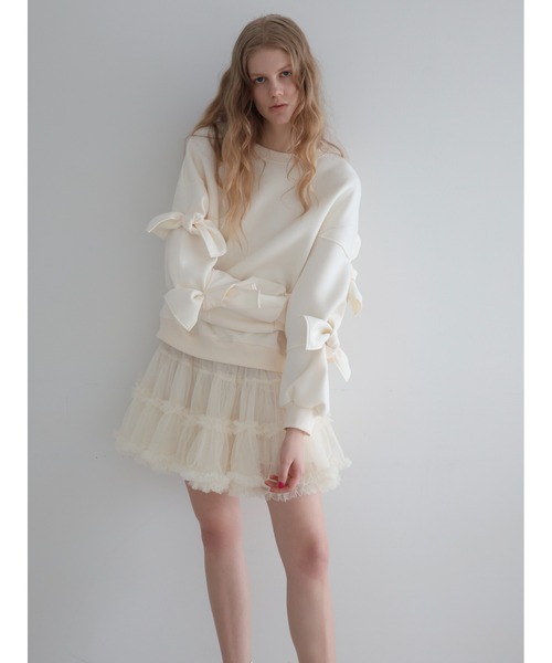 AMOMMA(アモマ)の「AUDREY TIERED TULLE SKIRT(スカート・レディース・アイボリー/ブラック・FREE)」の4枚目の写真
