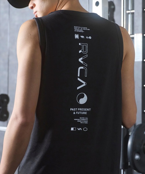 RVCA(ルーカ)の「RVCA/ルーカ タンクトップ ロゴ バックプリント 速乾 軽量 ストレッチ BG04A354(タンクトップ・メンズ・ブラック×ブラック/グレー/ブラック×ホワイト・S/L/M)」の2枚目の写真