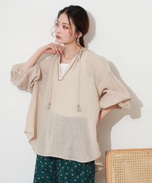 LE MELANGE リネンコットンスキッパーブラウス 長袖