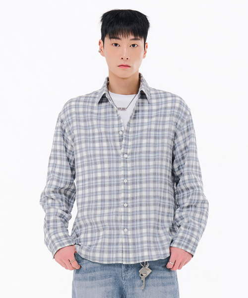 CHASECULT(チェイスカルト)の「男性ライトコットンチェックシャツ-FBRK5422C0D(シャツ/ブラウス・メンズ・ブルー・100/105/95)」の1枚目の写真