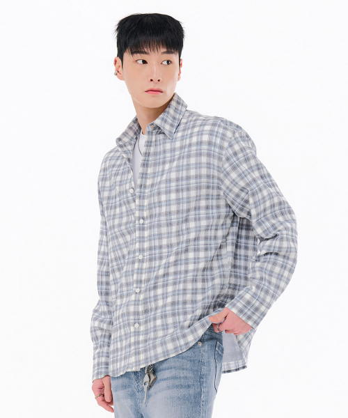 CHASECULT(チェイスカルト)の「男性ライトコットンチェックシャツ-FBRK5422C0D(シャツ/ブラウス・メンズ・ブルー・100/105/95)」の2枚目の写真