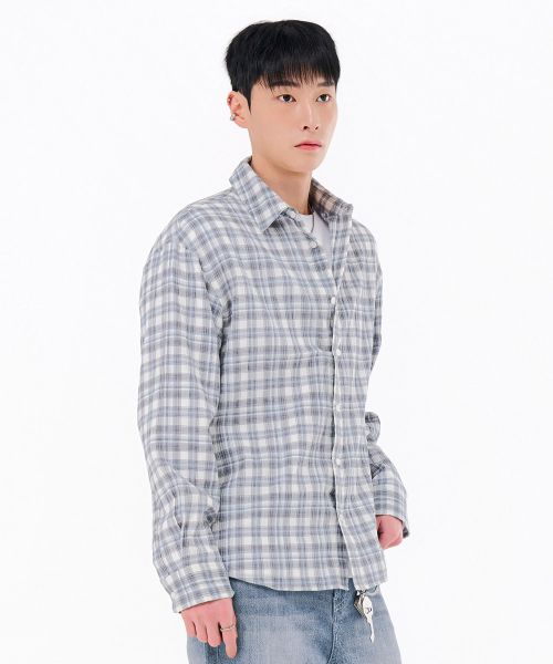 CHASECULT(チェイスカルト)の「男性ライトコットンチェックシャツ-FBRK5422C0D(シャツ/ブラウス・メンズ・ブルー・100/105/95)」の3枚目の写真