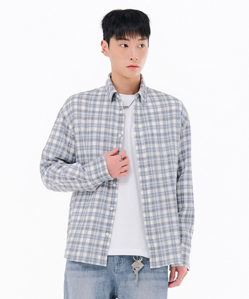 CHASECULT(チェイスカルト)の「男性ライトコットンチェックシャツ-FBRK5422C0D(シャツ/ブラウス・メンズ・ブルー・100/105/95)」の4枚目の写真