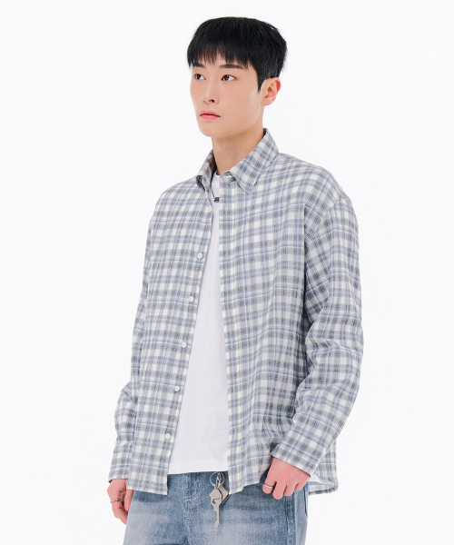 CHASECULT(チェイスカルト)の「男性ライトコットンチェックシャツ-FBRK5422C0D(シャツ/ブラウス・メンズ・ブルー・100/105/95)」の5枚目の写真