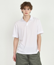 BASIC HOUSE（ベーシックハウス）の「UNI クールメッシュ冷感通気性機能性セミオーバーカラー半袖Tシャツ ホワイト（ポロシャツ）」