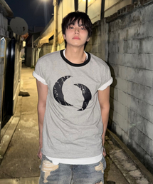 MOOVN（ムブン）の「TWIN MOON リンガー半袖Tシャツ グレー（Tシャツ/カットソー）」