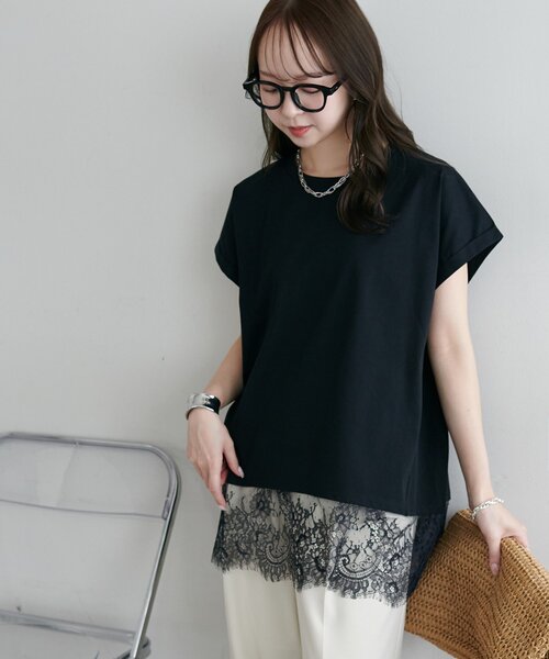 DISCOAT(ディスコート)の「【WEB限定】ヒゲレースフレンチチュニック(Tシャツ/カットソー・レディース・ブラック/グレイッシュベージュ/オフホワイト・MEDIUM)」の22枚目の写真