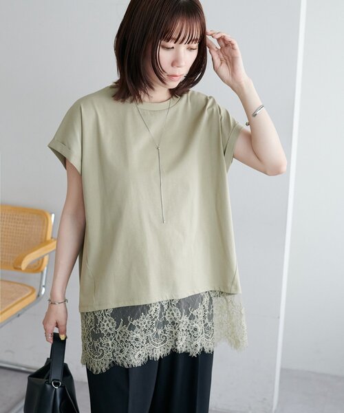 DISCOAT(ディスコート)の「【WEB限定】ヒゲレースフレンチチュニック(Tシャツ/カットソー・レディース・ブラック/グレイッシュベージュ/オフホワイト・MEDIUM)」の8枚目の写真