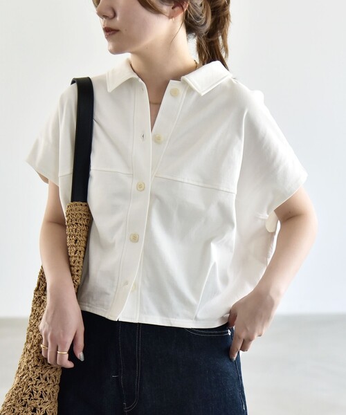 quaranciel(カランシエル)の「quaranciel:〈接触冷感/洗濯機可能〉天竺 フレンチスリーブ シャツ カットソー(Tシャツ/カットソー・レディース・ベージュ/ブラウン/ブラック/オフホワイト・ONE SIZE)」の20枚目の写真