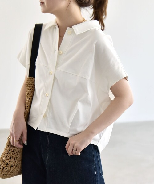 quaranciel(カランシエル)の「quaranciel:〈接触冷感/洗濯機可能〉天竺 フレンチスリーブ シャツ カットソー(Tシャツ/カットソー・レディース・ベージュ/ブラウン/ブラック/オフホワイト・ONE SIZE)」の21枚目の写真