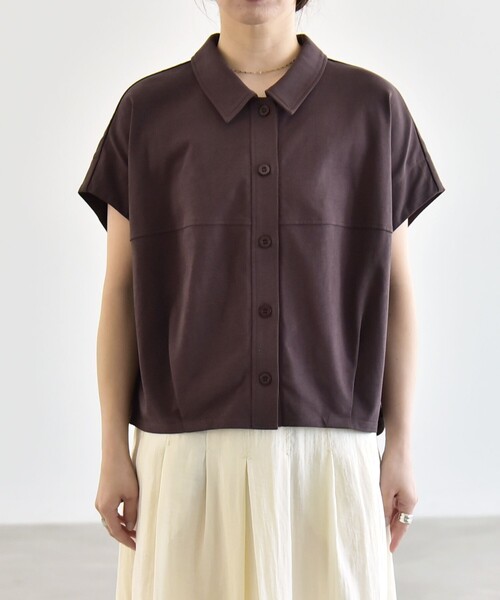 quaranciel(カランシエル)の「quaranciel:〈接触冷感/洗濯機可能〉天竺 フレンチスリーブ シャツ カットソー(Tシャツ/カットソー・レディース・ベージュ/ブラウン/ブラック/オフホワイト・ONE SIZE)」の13枚目の写真