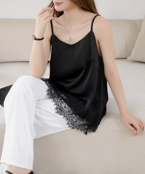 Beststore(ベストストア)の「「選べる着丈」 裾レース Aライン サテンキャミソール(キャミソール・レディース・ホワイト/ブラック/ブラウン・L/M)」の5枚目の写真