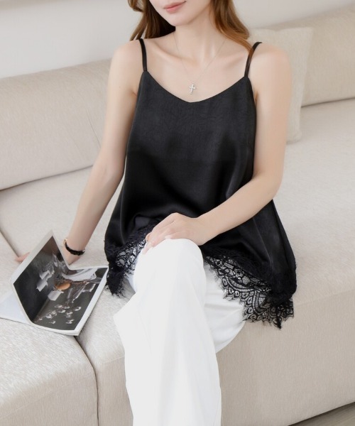Beststore(ベストストア)の「「選べる着丈」 裾レース Aライン サテンキャミソール(キャミソール・レディース・ホワイト/ブラック/ブラウン・L/M)」の11枚目の写真