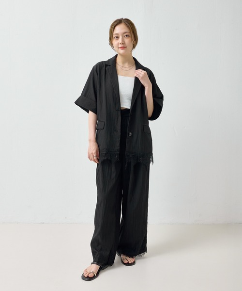 en CAnAF(エンカナフ)の「【さりげないレースでおしゃれ見え】セットアップ対応 リネンライク 裾レースタックパンツ(その他パンツ・レディース・アイボリー/ブラック/グレイッシュベージュ・フリー)」の15枚目の写真