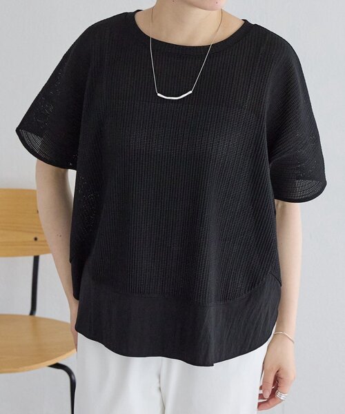 BEARDSLEY(ビアズリー)の「メッシュプリーツラウンドプルオーバー(Tシャツ/カットソー・レディース・ホワイト/ブラック・FREE)」の1枚目の写真