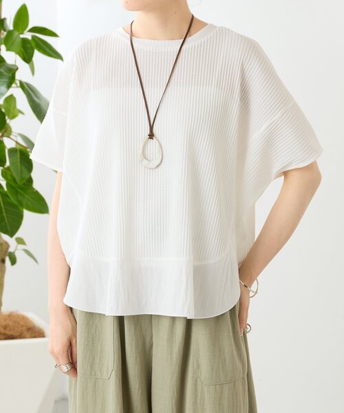 BEARDSLEY(ビアズリー)の「メッシュプリーツラウンドプルオーバー(Tシャツ/カットソー・レディース・ホワイト/ブラック・FREE)」の3枚目の写真