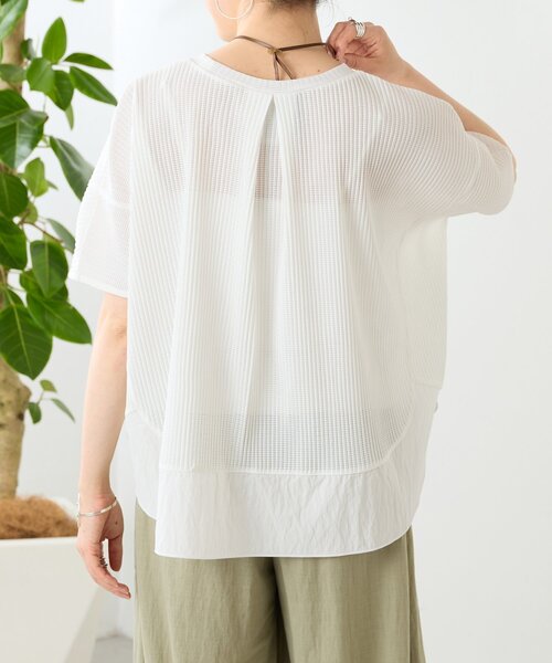 BEARDSLEY(ビアズリー)の「メッシュプリーツラウンドプルオーバー(Tシャツ/カットソー・レディース・ホワイト/ブラック・FREE)」の5枚目の写真