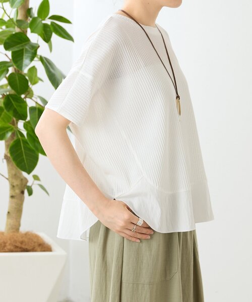 BEARDSLEY(ビアズリー)の「メッシュプリーツラウンドプルオーバー(Tシャツ/カットソー・レディース・ホワイト/ブラック・FREE)」の6枚目の写真