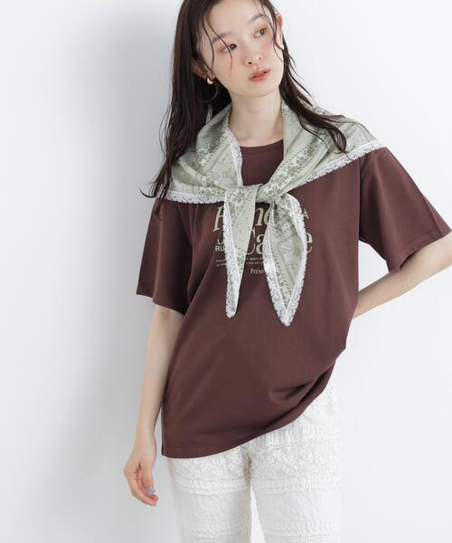 N.(N. Natural Beauty Basic)(エヌエヌナチュラルビューティーベーシック)の「スカーフ付ビックTシャツ(Tシャツ/カットソー・レディース・ダークブラウン/オフホワイト・フリ-)」の1枚目の写真