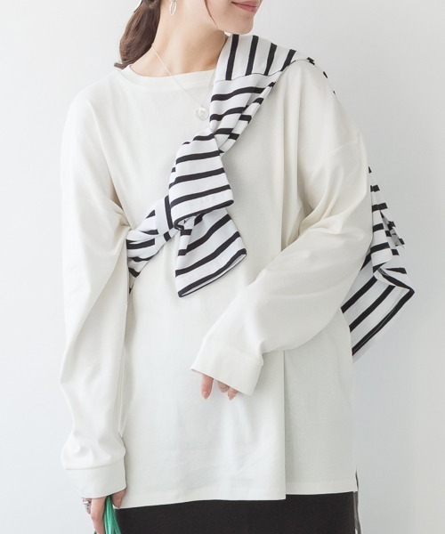 MARAI(マーライ)の「ドルマンスリーブテールカットロングカットソー(Tシャツ/カットソー・レディース・ブラック/グレイッシュベージュ/オフホワイト/ピンクベージュ・フリー)」の2枚目の写真