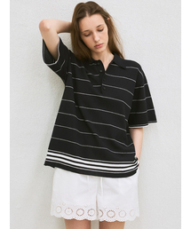 striped over-fit collared knit (navy)