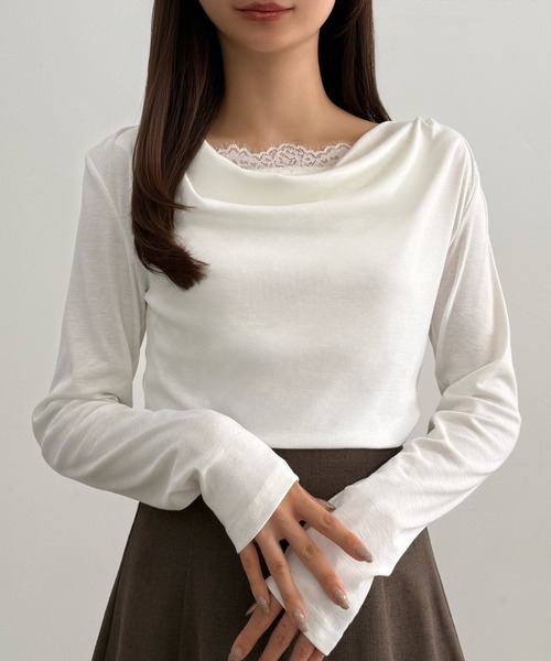 CENEA(セネア)の「ショルダーギャザードレープトップス+レース付きキャミソールセット(Tシャツ/カットソー・レディース・モカ/ホワイト/ブラック・LARGE/MEDIUM/SMALL/X-LARGE)」の2枚目の写真