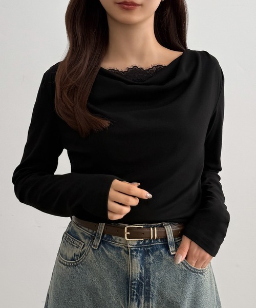 CENEA(セネア)の「ショルダーギャザードレープトップス+レース付きキャミソールセット(Tシャツ/カットソー・レディース・モカ/ホワイト/ブラック・LARGE/MEDIUM/SMALL/X-LARGE)」の4枚目の写真