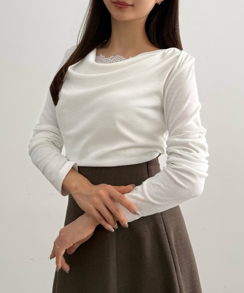 CENEA(セネア)の「ショルダーギャザードレープトップス+レース付きキャミソールセット(Tシャツ/カットソー・レディース・モカ/ホワイト/ブラック・LARGE/MEDIUM/SMALL/X-LARGE)」の9枚目の写真