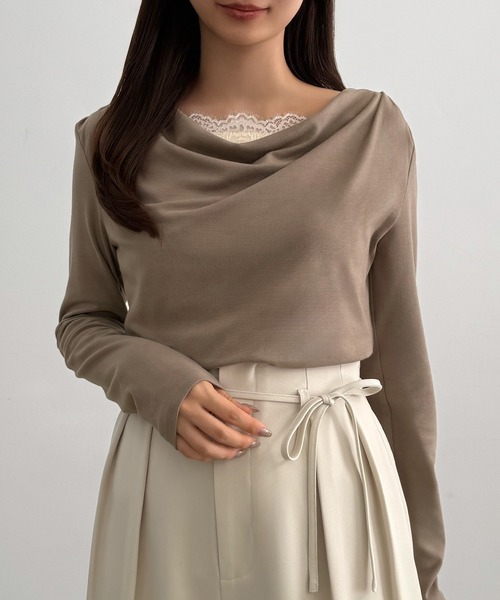 CENEA(セネア)の「ショルダーギャザードレープトップス+レース付きキャミソールセット(Tシャツ/カットソー・レディース・モカ/ホワイト/ブラック・LARGE/MEDIUM/SMALL/X-LARGE)」の10枚目の写真