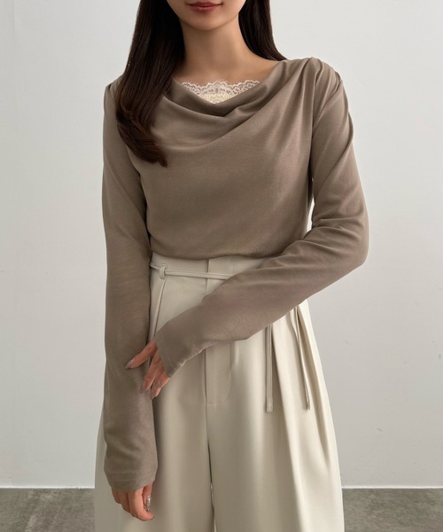 CENEA(セネア)の「ショルダーギャザードレープトップス+レース付きキャミソールセット(Tシャツ/カットソー・レディース・モカ/ホワイト/ブラック・LARGE/MEDIUM/SMALL/X-LARGE)」の11枚目の写真
