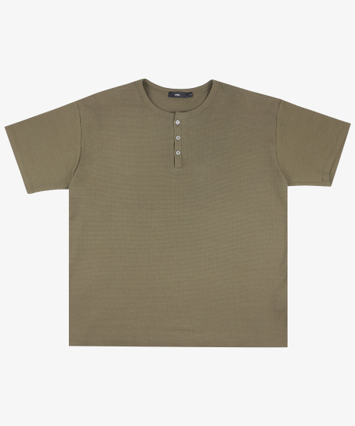 OWSA(オウサ)の「ワッフルヘンリーネック半袖Tシャツ3カラー(Tシャツ/カットソー・メンズ・ブラック/ネイビー/カーキ・X-LARGE/LARGE/MEDIUM)」の9枚目の写真