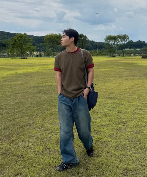 OWSA(オウサ)の「ワッフルヘンリーネック半袖Tシャツ3カラー(Tシャツ/カットソー・メンズ・ブラック/ネイビー/カーキ・X-LARGE/LARGE/MEDIUM)」の18枚目の写真