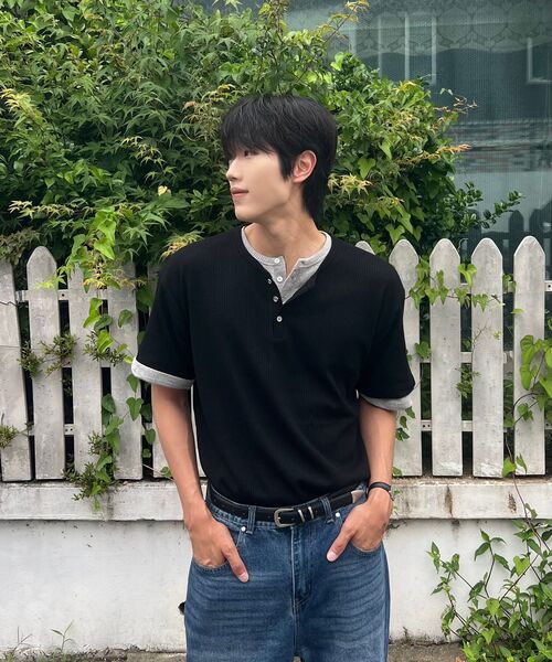OWSA(オウサ)の「ワッフルヘンリーネック半袖Tシャツ3カラー(Tシャツ/カットソー・メンズ・ブラック/ネイビー/カーキ・X-LARGE/LARGE/MEDIUM)」の21枚目の写真