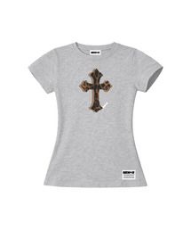 タイガースキン セミクロップ 半袖Tシャツ [グレー メランジ]
