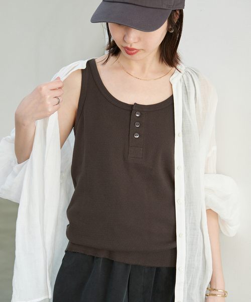 SLOBE IENA(スローブイエナ)の「FAITH/フェイス SLOBE別注 サーマルタンク(タンクトップ・レディース・サックスブルー/ピンク/ブラック系その他/ライトグレー・FREE)」の1枚目の写真