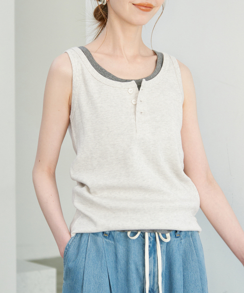 SLOBE IENA(スローブイエナ)の「FAITH/フェイス SLOBE別注 サーマルタンク(タンクトップ・レディース・サックスブルー/ピンク/ブラック系その他/ライトグレー・FREE)」の7枚目の写真