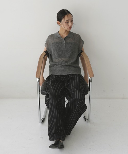 hellam(へラム)の「透かし編みノースリポロニット(ニット/セーター・レディース・アイボリー/ブラウン/チャコール/グリーン・FREE)」の21枚目の写真