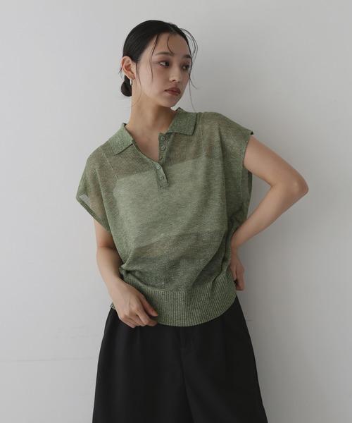 hellam(へラム)の「透かし編みノースリポロニット(ニット/セーター・レディース・アイボリー/ブラウン/チャコール/グリーン・FREE)」の17枚目の写真